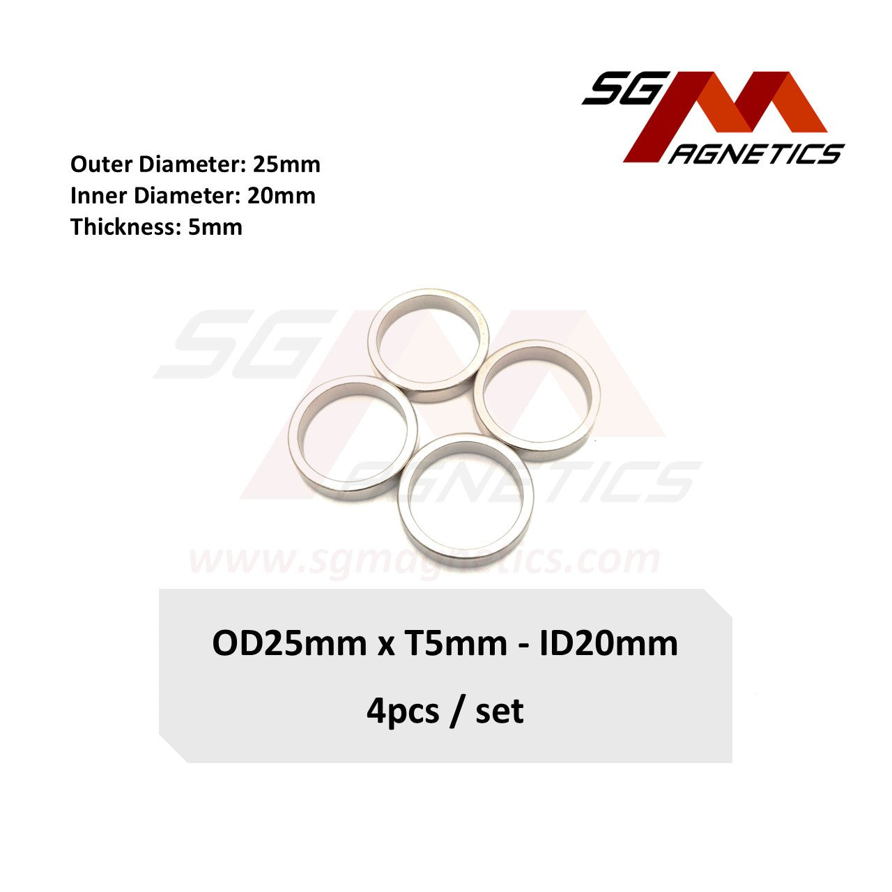 25x5-20mm - Neodymium Ring Magnets - 1piece