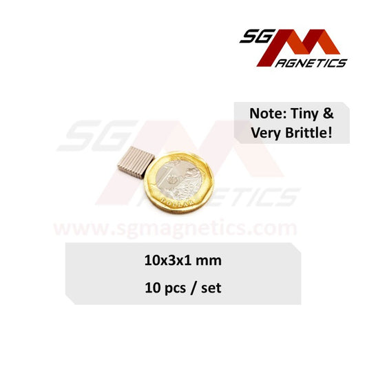 10x3x1mm N35 - Neodymium Block Magnets - 10pcs