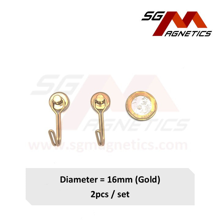 16mm Gold 360° Swivel Hook Pot SGNPG16 - Neodymium Magnet - 2pcs