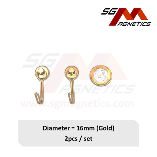 16mm Gold 360° Swivel Hook Pot SGNPG16 - Neodymium Magnet - 2pcs