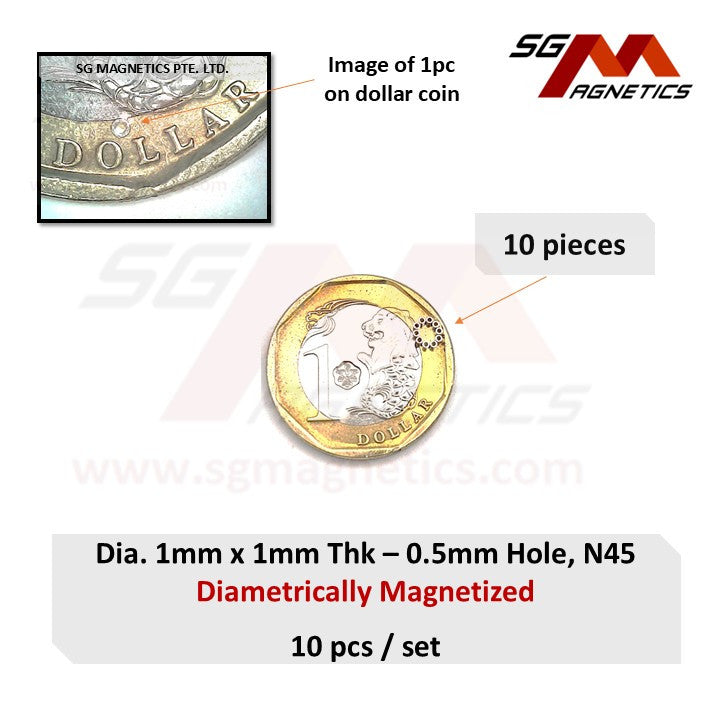 1x1-0.5mm N45 Diametrically Magnetized - Neodymium Ring - 10pcs Diametrical