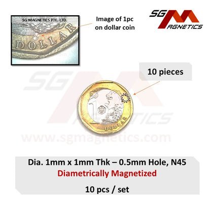 1x1-0.5mm N45 Diametrically Magnetized - Neodymium Ring - 10pcs Diametrical