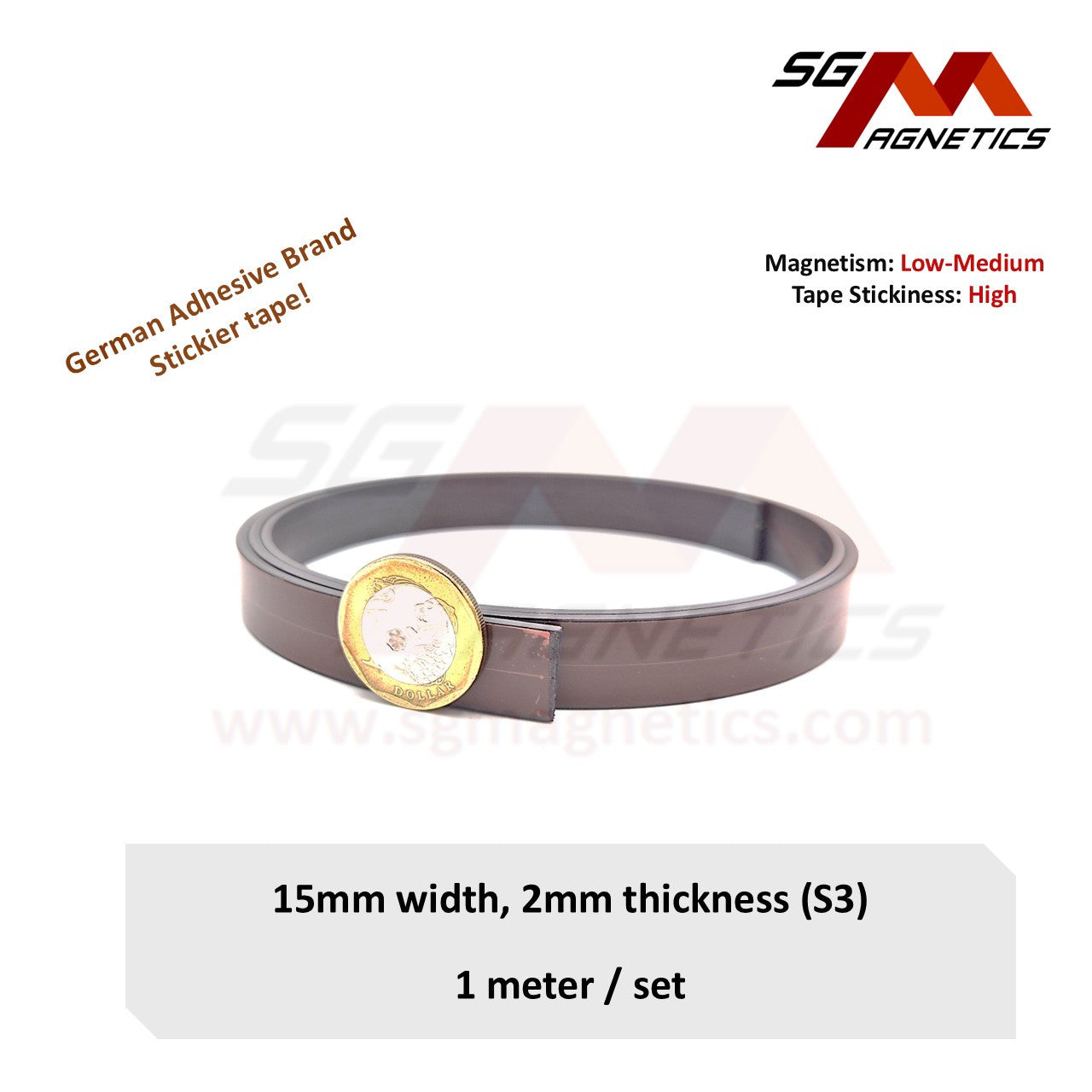 15mm Magnetic Tape - 2mm Thk Ver. S3 - Flexible Magnet Roll with Tesa tape