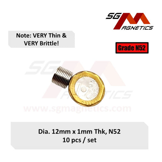 12x1mm N52 - Neodymium Disc Magnets - 10pcs