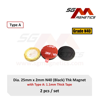 25x2mm N40 Black Type A Tape-Magnets with 3M Double Sided Adhesive Tape