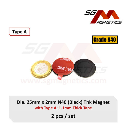 25x2mm N40 Black Type A Tape-Magnets with 3M Double Sided Adhesive Tape