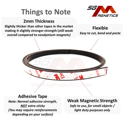 20mm Magnetic Tape T2mm Ver. S2 - Flexible Magnet Strip Roll with 3M Adhesive