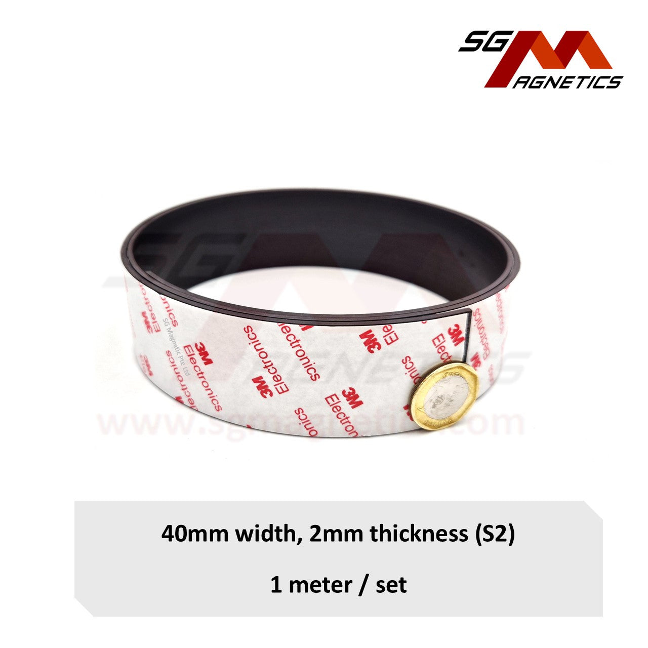 40mm Magnet Tape T2mm Ver. S2 with 3M Adhesive Flexible Magnetic Roll Strip