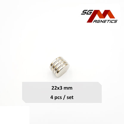22x3mm N35 - Neodymium Disc Magnets - 4pcs