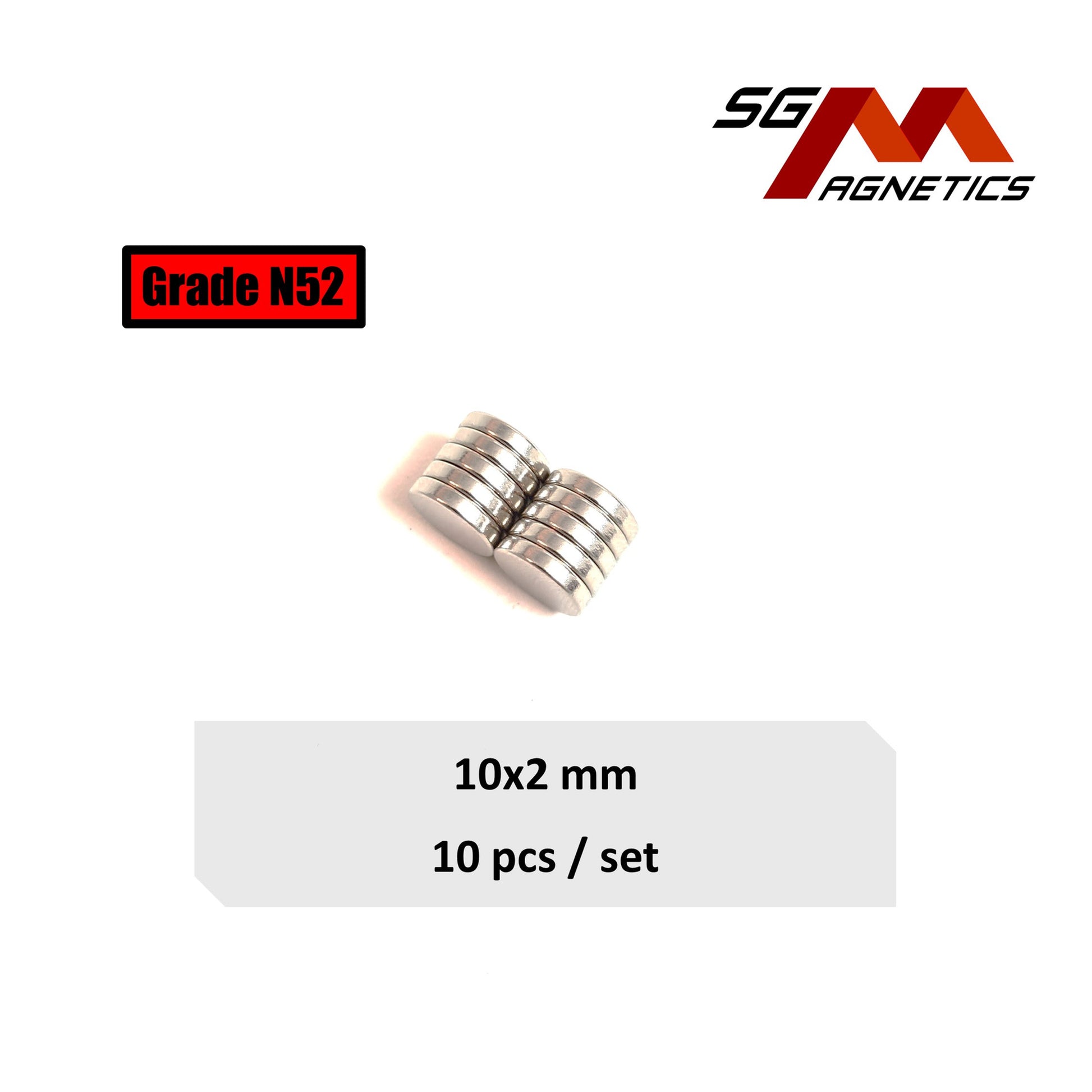10x2mm N52 - Neodymium Disc Magnets - 10pcs